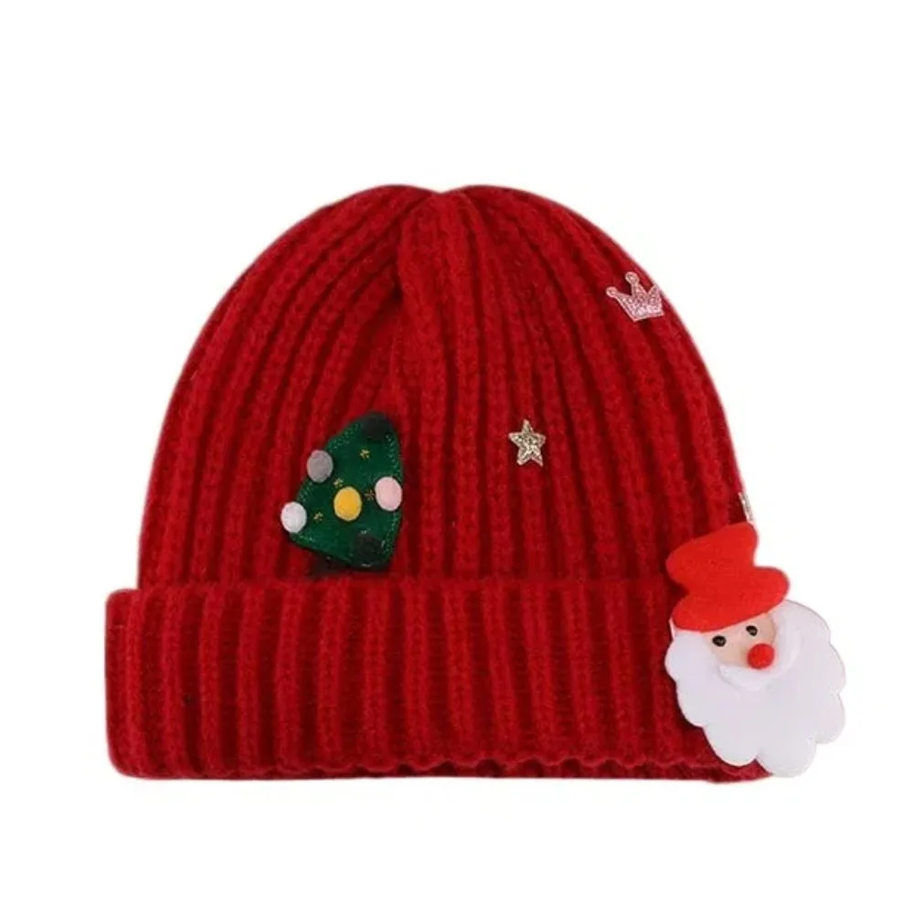 

Versatile Soft Christmas Plush Cap Plush Woven Red Knitted Woolen Hat Star Bow Thickened Brimless Cap Outdoor