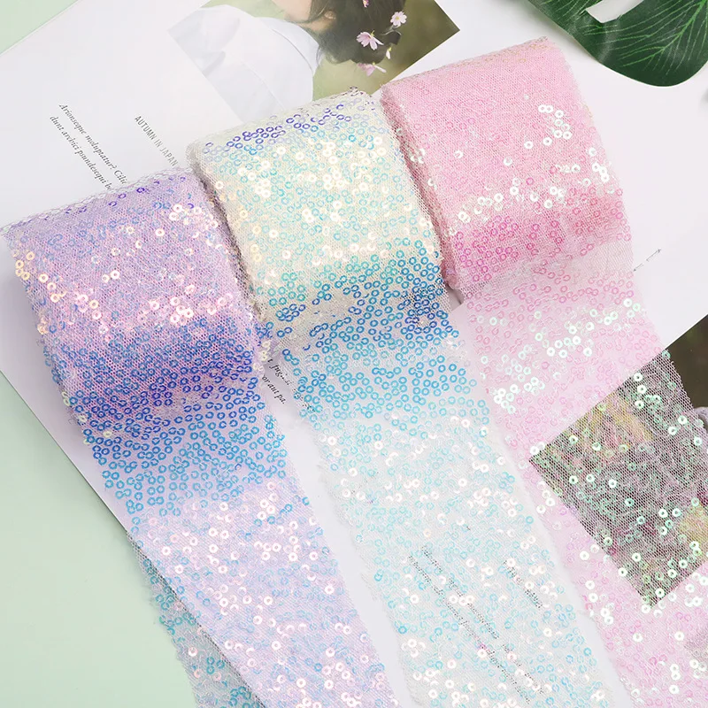 5yards/lot 6cm Embroidered Sequins Stain Ribbon Gift Bow Packaging Hairpins Shoes Skirts DIY Decor Supplies Sewing Accessories