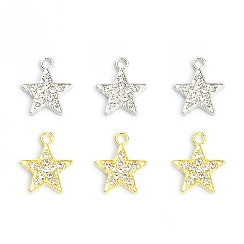100PC/lot Rhinestones Star Pendant Charm Bling Hanging Charms DIY Alloy Jewelrys Fit for Bracelet Necklace Keychain Making
