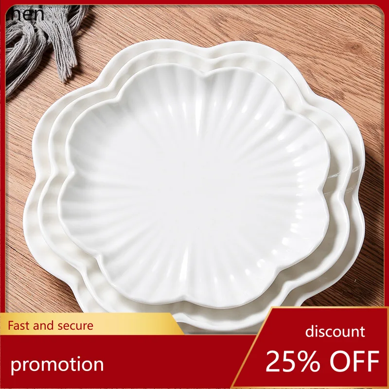 

Zml ceramic plate - household ceramic tableware, creative dessert & fruit plate, lace cake multi-purpose plate