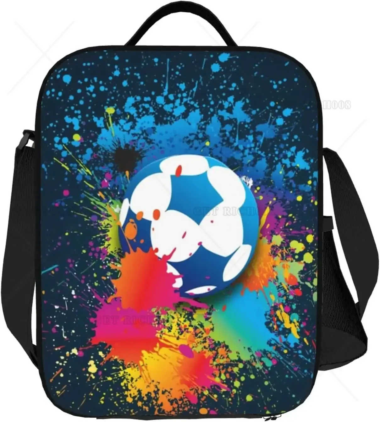 Kids Lunch Box Sport Soccer Lunch Bag with Shoulder Strap School Bento Lunch Box for Kids Toddlers Teens Tie Dye Football