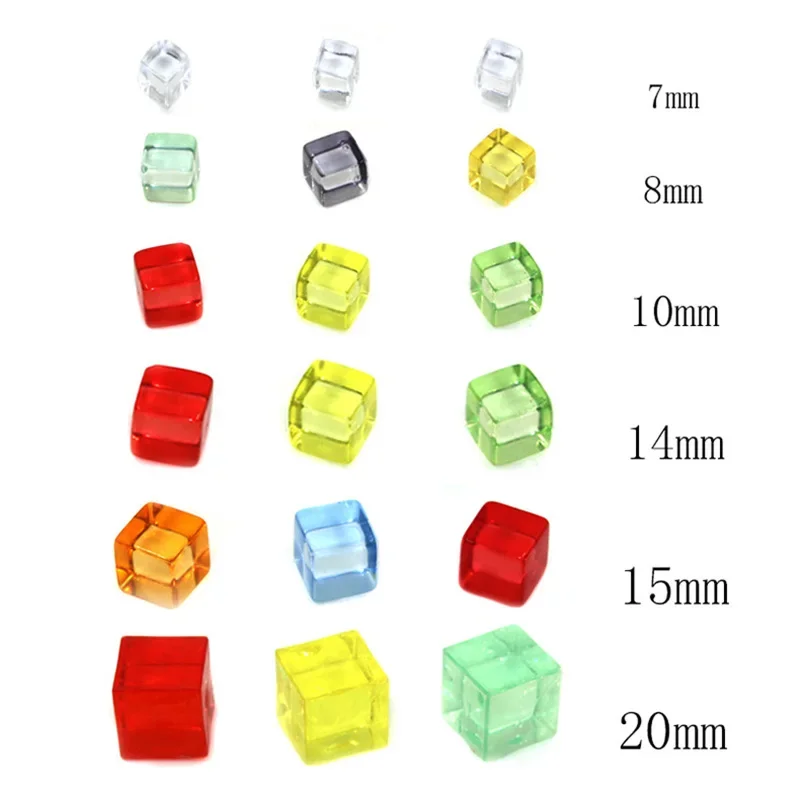 Juego de 6 tipos de dados de cristal de colores para ajedrez, juego de rompecabezas de 8mm de esquina cuadrada transparente, 100 unids/set