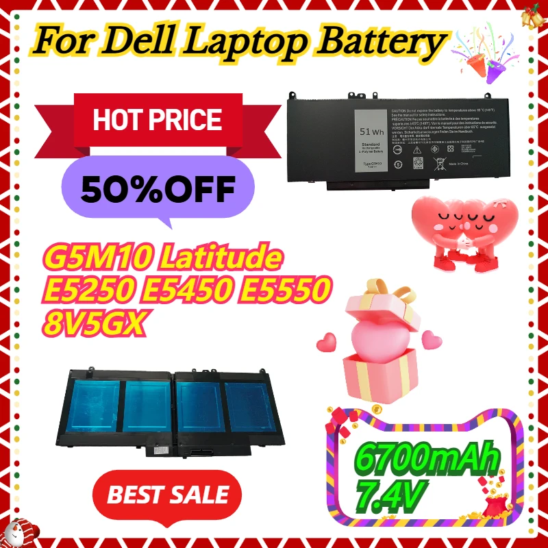

6700mAh 7.4V For Dell G5M10 Latitude E5250 E5450 E5550 8V5GX Laptop Battery