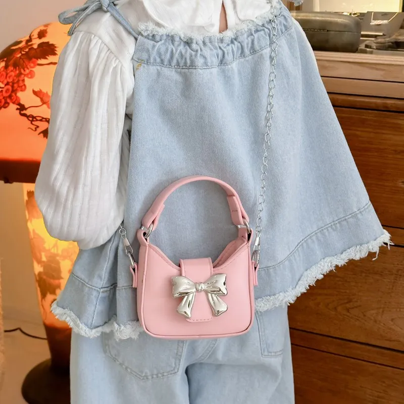 bolsa-infantil-versao-coreana-gravata-borboleta-bolsa-crossbody-com-corrente-para-meninas