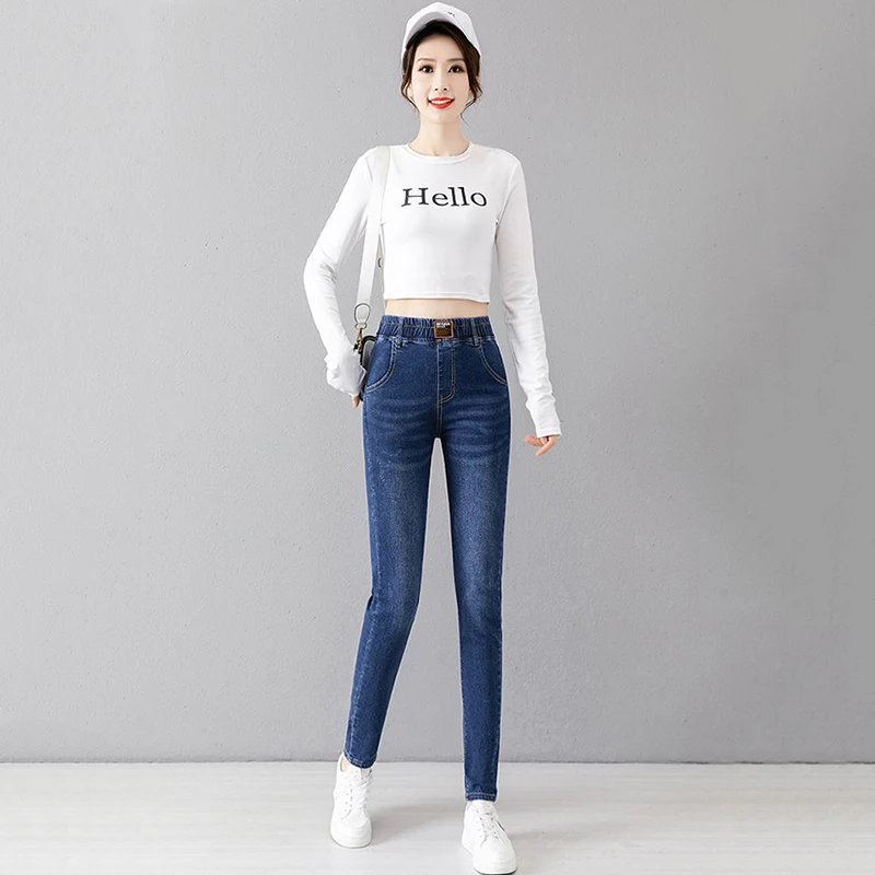 

New Womens Denim Pants Spring And Autumn Skinny Cotton Jean Elastic Leggings Large Size Pants Woman High Waist Skinny Jeans