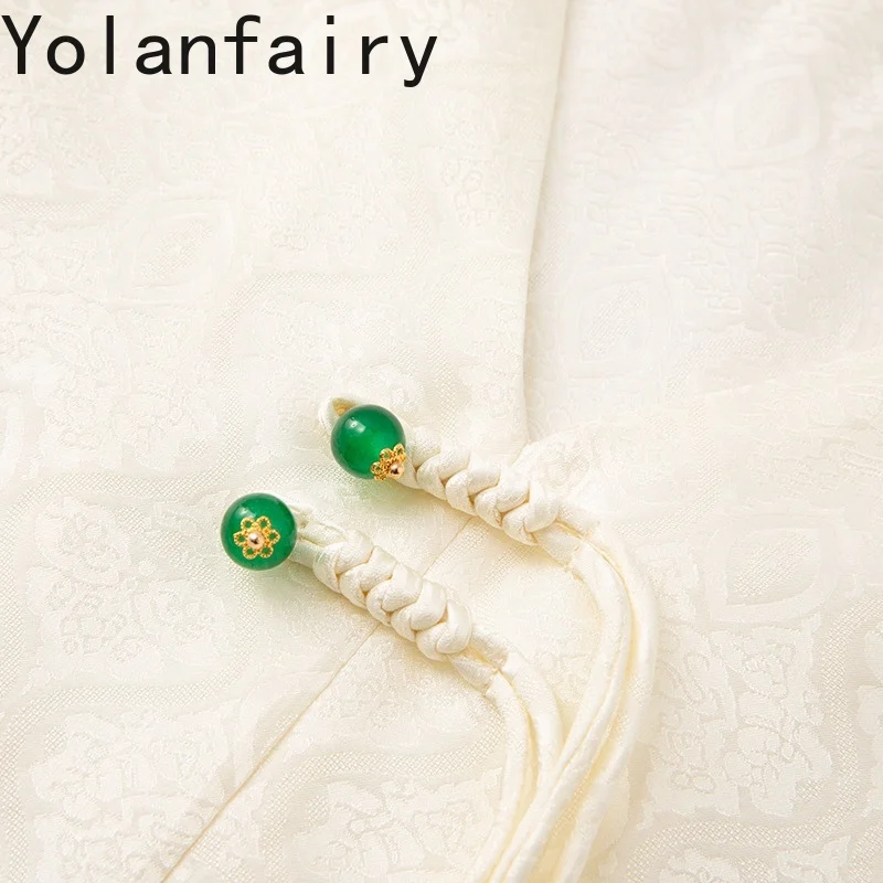 YOLANFAIRY بلوزات حرير التوت الحقيقي 100% للمرأة أنيقة من قماش الجاكار بلوزات وبلوزات فضفاضة للسيدات برقبة على شكل حرف v بلوزة نسائية فاخرة