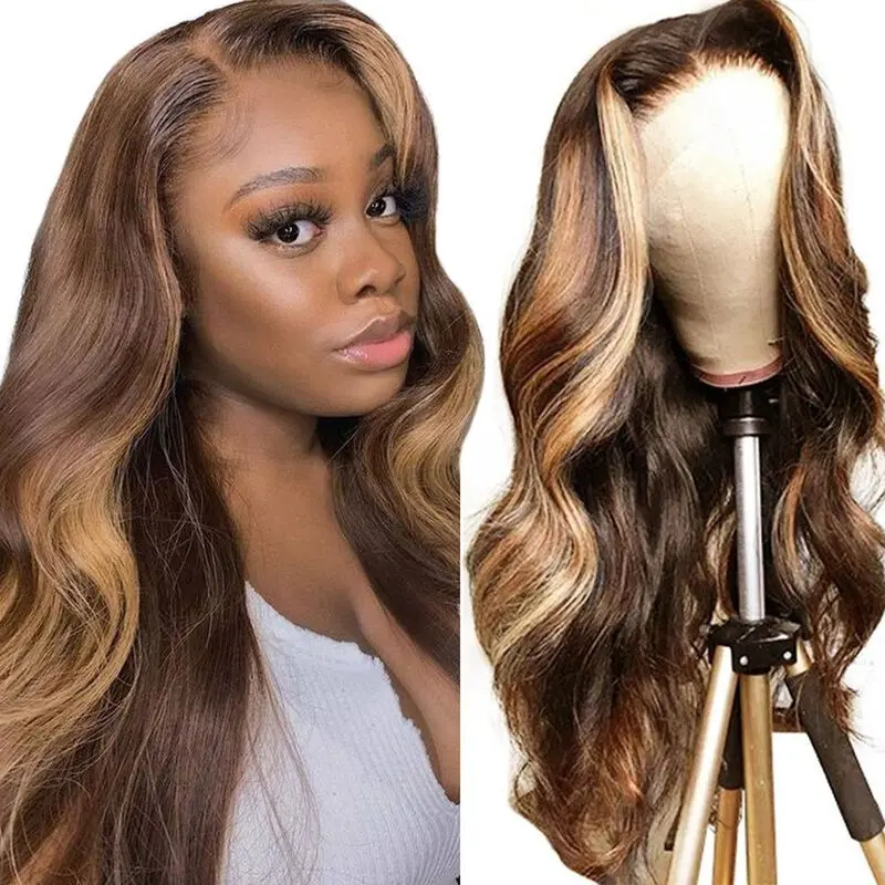 Perruque Lace Front Wig Naturelle, Cheveux Humains, Pre-Plucked, Baby Hair, Blond Miel, 13x4 HD, Transparent 4/27, Balayage