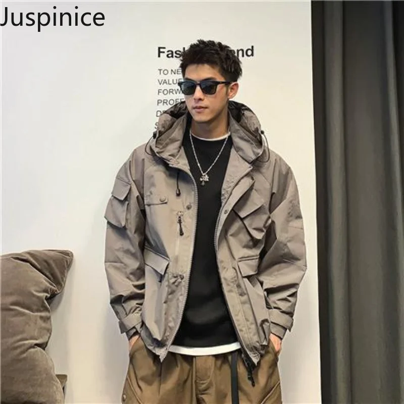 

American Style Workwear Hooded Jacket Men‘s Outdoor Functional Windproof Sports Loose Casual Top Jackets Men Tops Male Clothes
