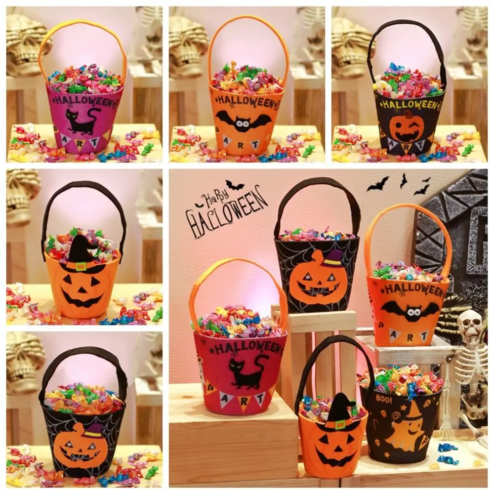 Happy Halloween Day Halloween Candy Bag Trick Or Treat Large Capacity Pumpkin Handbag Gift Basket With Handle