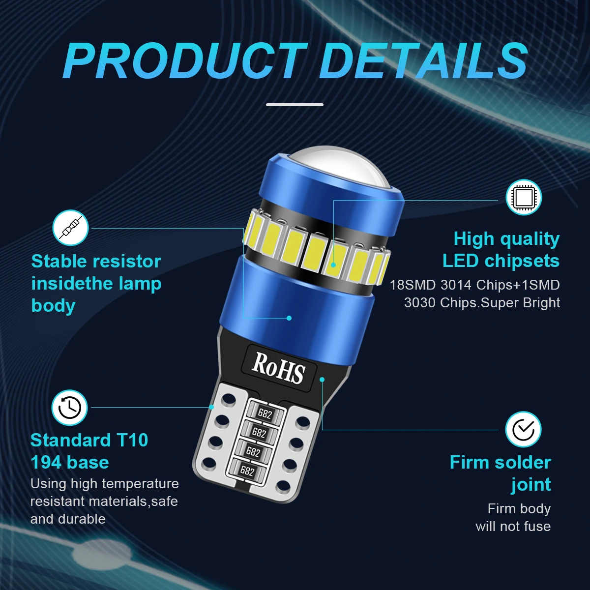 NLpearl-T10 W5W LED CANBUS, 오류 없음, 12V 자동차 사이드 인테리어 조명, 168 194 3030 SMD BMW 아우디 슈퍼 브라이트 자동차 인테리어 조명, 2 개