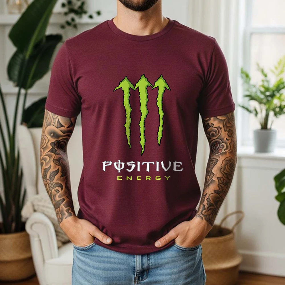 2026 New Mens Oversized T Shirt 100% Cotton Energy Drink Aesthetic Monster Claw Positive Energy Pop Culture Graphic Casual Tee view 5