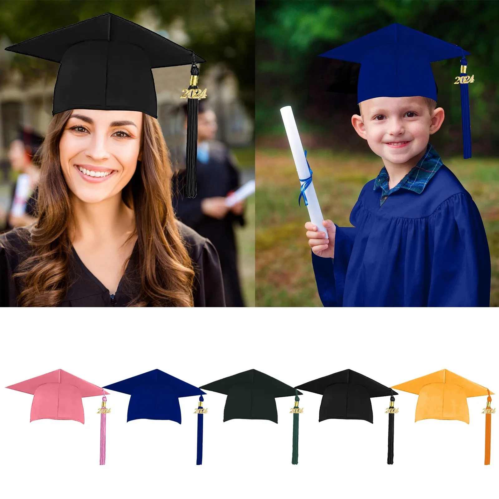 Black School Graduation Party Tassels Cap, Bacharelado Universitário, Mestre, Doutor, Chapéu Acadêmico, Novo, 2024, Borlas, Boné