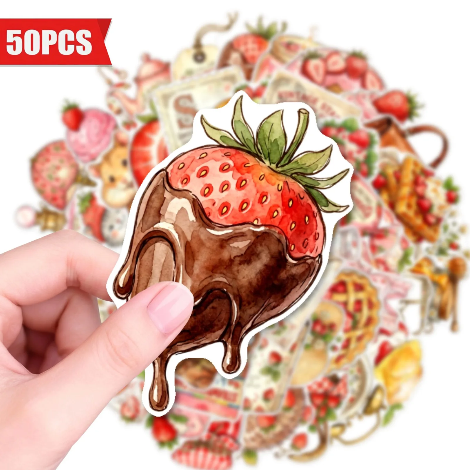 50pcs Strawberry Dessert Cartoon Stickers Graffiti Sticker Decorate Phone Back Card Trunk Water Cup Cute Cat Stickers Waterproof