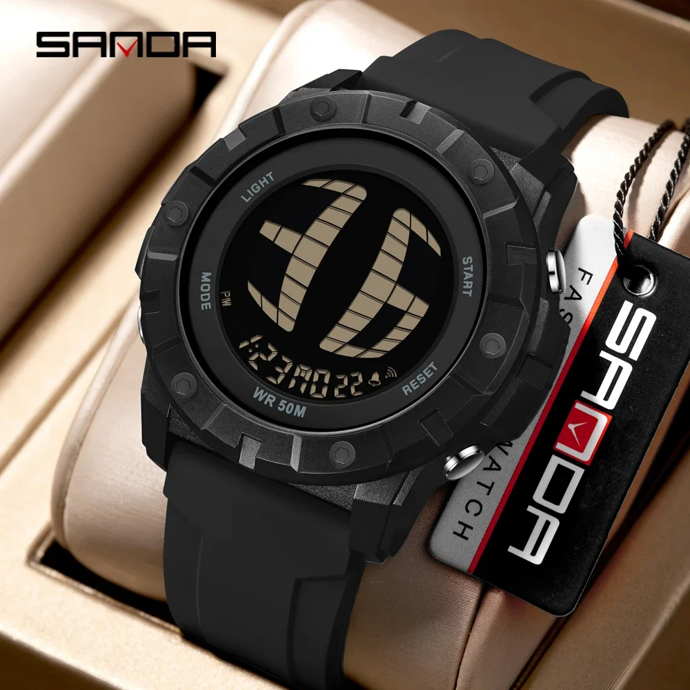 SANDA 2209 موضة فاخرة ساعة رقمية للرجال الطلب الكبير الرياضة إضاءة مقاومة للماء طالب ساعة إلكترونية ساعة تنبيه 2026