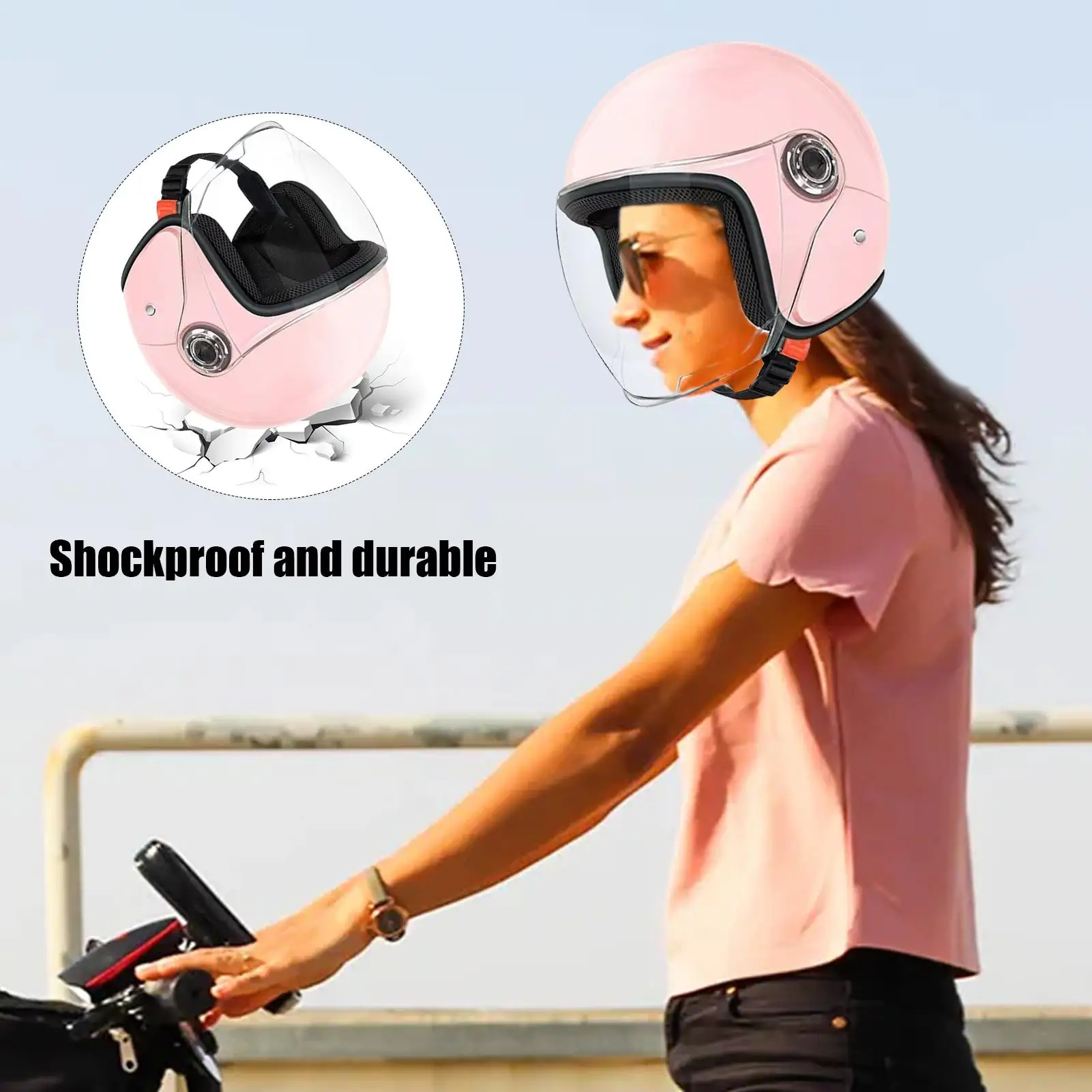 Large Motorcycle Helmet Motorcycle Half Helmet Breathable Protective Gear With Visor For Scooter Riding Sportbike Commuting