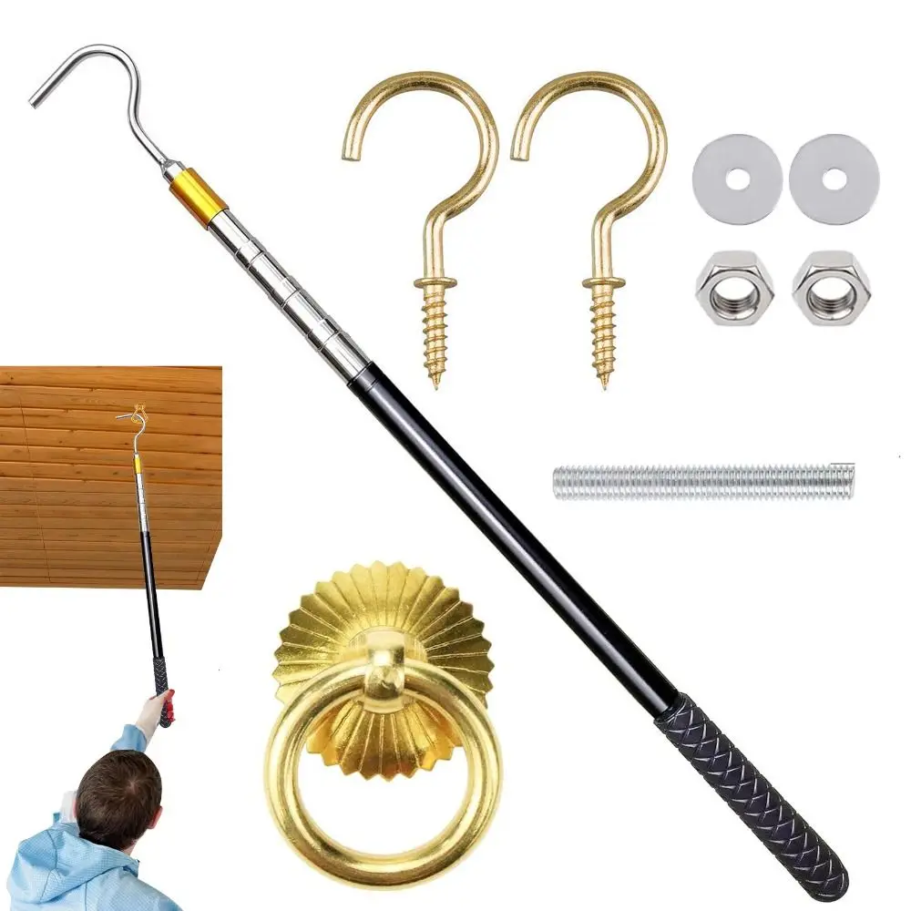 Stainless Steel Attic Ladder Pull-Down System Kit Retractable Rust-proof Loft Stair Pull Hook Kit Extends