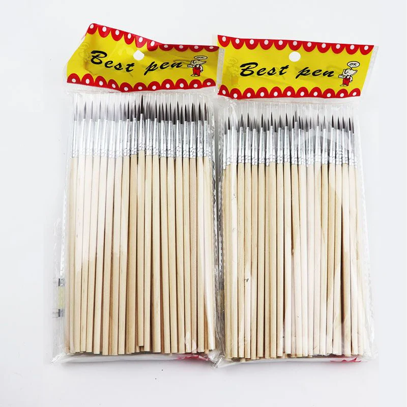 100 PCS  Hook Line Pen 000# Thin line Painting Brush Long Hair Wood Oil Watercolor Brush Art Supplies Wholesale of Painting Pen