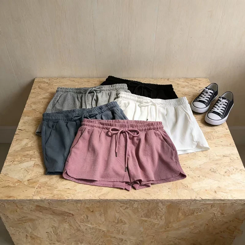 

Breathable Lightweight Women's Shorts Solid Color Elastic Waist Drawstring Summer Essentials