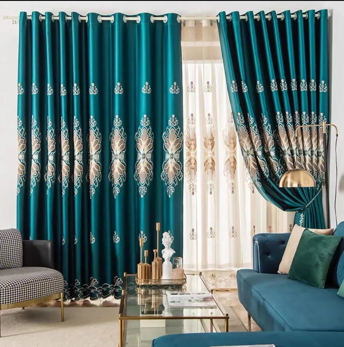 Europäische Luxus Neue Gestickte Verdickte Vorhänge Für Wohnzimmer Und Schlafzimmer Nordic Fenster Tüll Blackout Spitze Tuch Custom – Detail 5