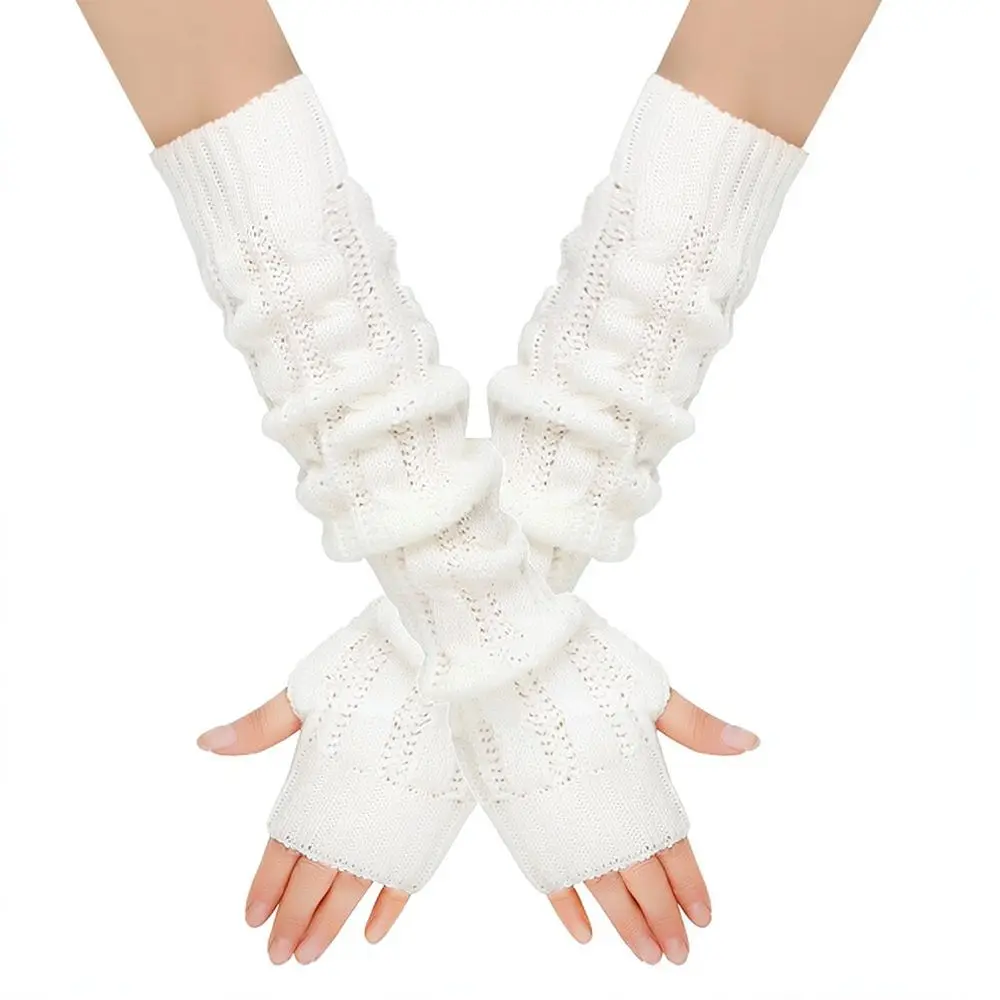 Warm Long Knit Arm Sleeves Fingerless Gloves Winter Thermal Stretchy Sleeves Comfortable Ribbed Knitwear For Unisex