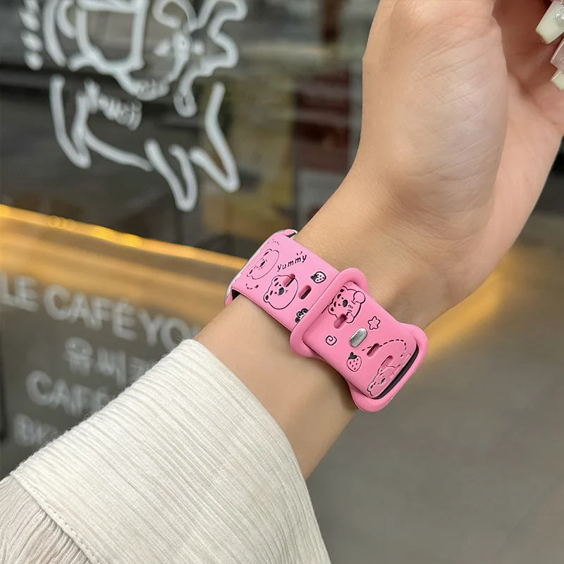 Engraved Straps For Apple Watch Band 46mm ultra 2 49mm 45mm 44mm 42mm 41mm 40mm Silicone bracelet for Series 10 9 8 7 se 3 6 5 4