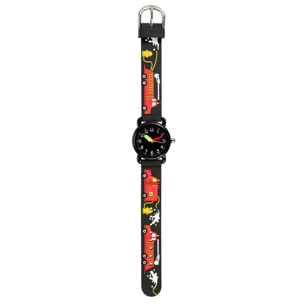

Kids Watch 3D Cartoon Silicone Band Fire Truck Black Waterproof Quartz Wristwatch Children Boys Girls Primary School Use