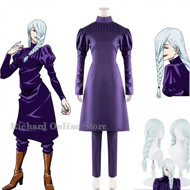 

Mei Mei Cosplay Costume Wig Purple Dress Anime Comic Jujutsu Kaisen Lady Black Uniforms Suit for Halloween Party Wig Braid Pants