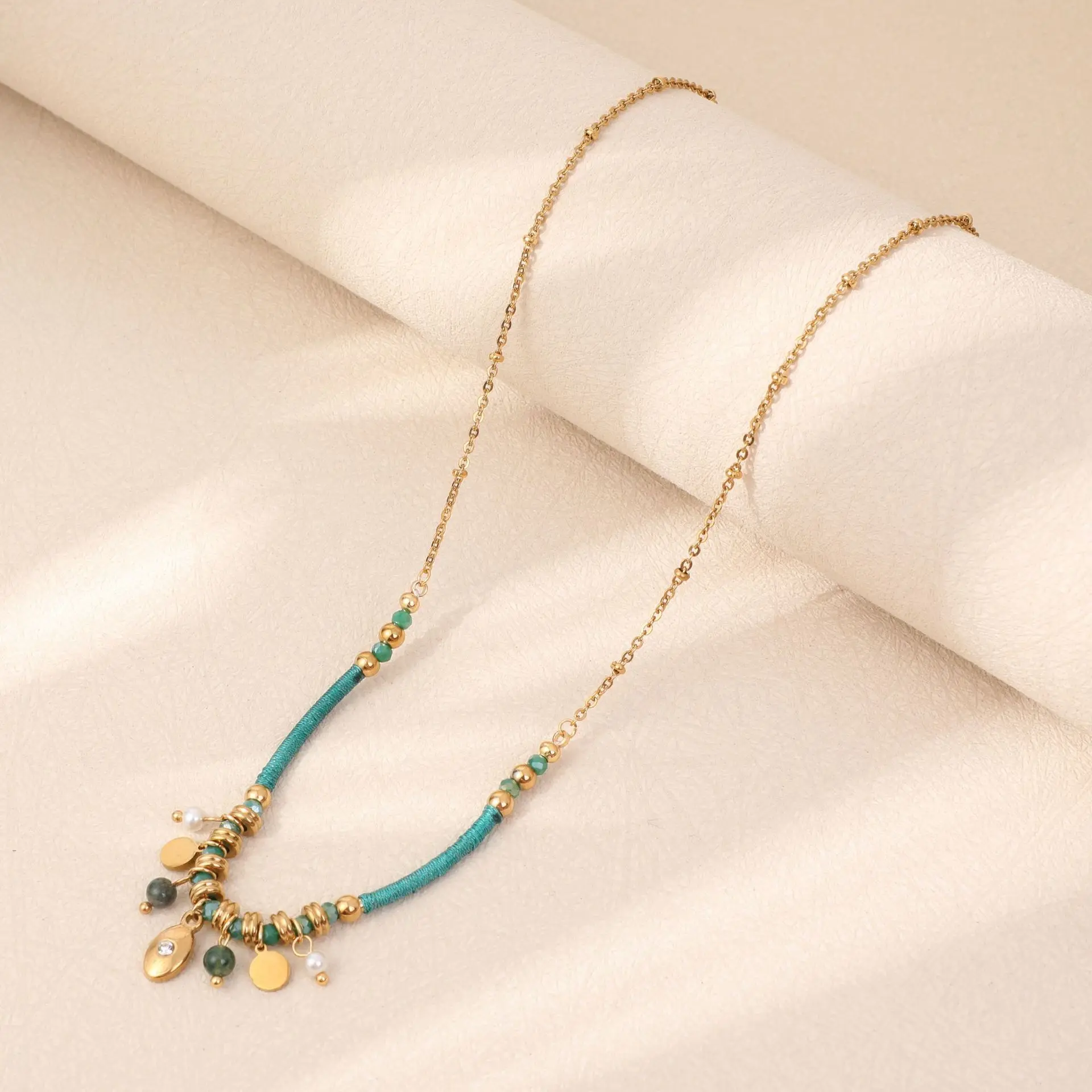 Natürliche Stein Geometrische Perle Farbige Anhänger Titan Stahl Böhmischen Frauen Personalisierte Mode Quaste Halsketten Charme Schmuck – Detail 7