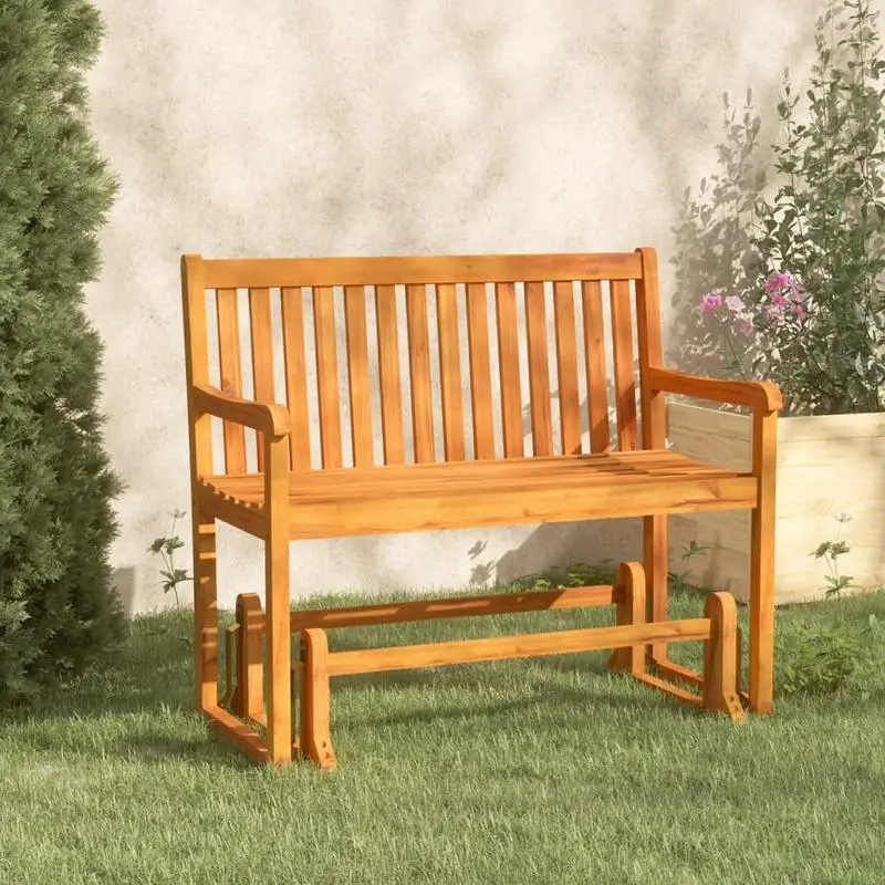 Banco de exterior con respaldo en forma de X, de madera maciza, estilo elegante y moderno, construcción resistente a las intemperie.