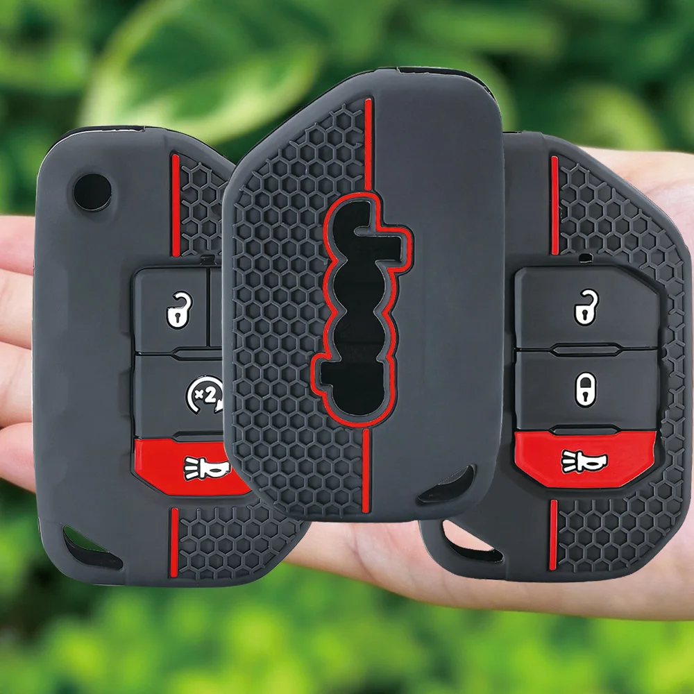 3 Button Silicone Car Remote Key Case Cap Cover Shell Keychian Fob Holder for Jeep Wrangler Gladiator JT JLU Flip Folding Blade