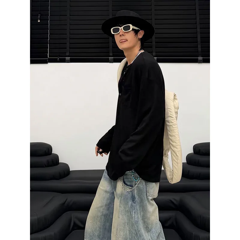 New Summer Men's Lyoce Long-sleeved T-shirt Loose Drape Trendy Youth T-shirt