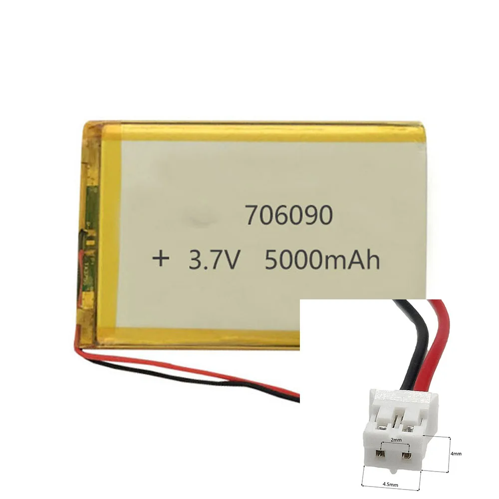 3.7V 5000Mah 706090 litowo-jonowa bateria litowo-polimerowa 2.0 JST 2Pin do inteligentnego zegarka MP3 zasilanie mobilne zabawki elektryczne na