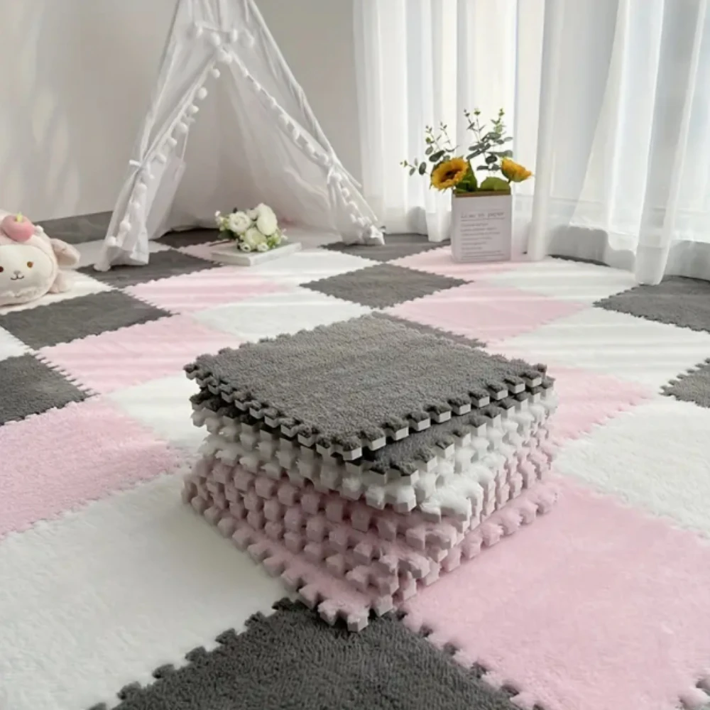 20 Potong Matras Bayi Lembut Berbahan Plush, Matras Puzzle Anak, Matras Bermain Busa EVA Anti Selip, Cocok untuk Kamar Tidur dan Balkon