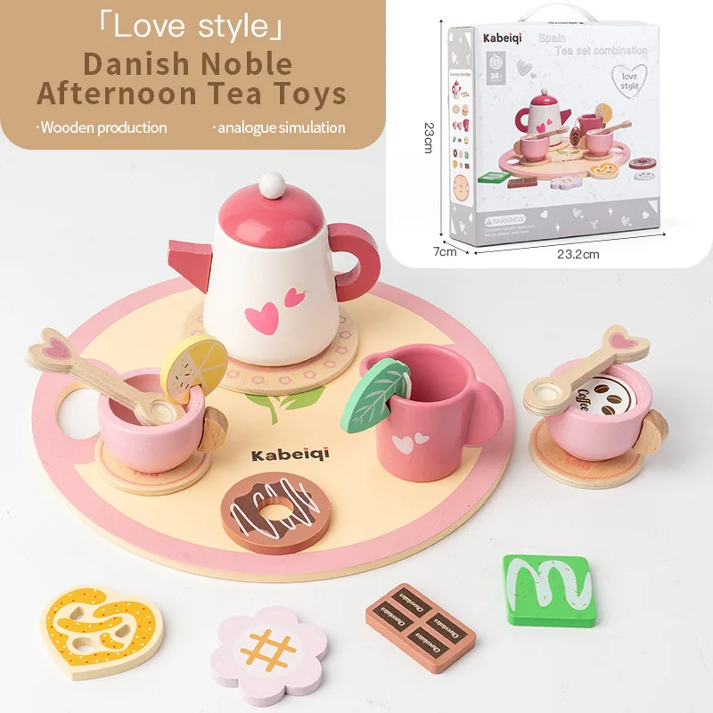 Conjunto de chá da tarde simulado para crianças, carrinho de sorvete, conjunto de sobremesa, brinquedo interativo de madeira para pais e filhos