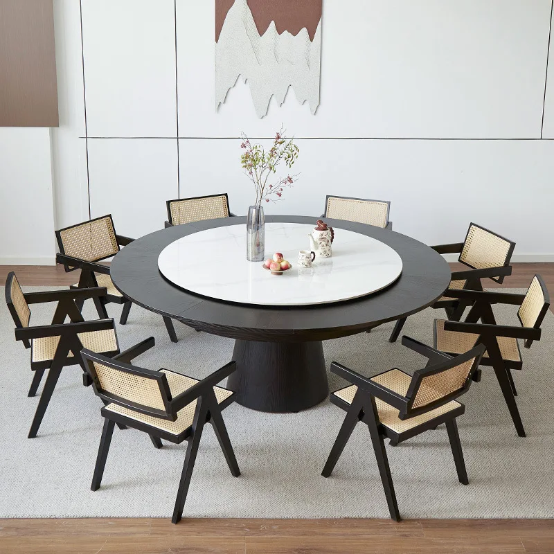 Black solid wood dining table Fletcher deformation dining table can be retractable and rotated to become large dining