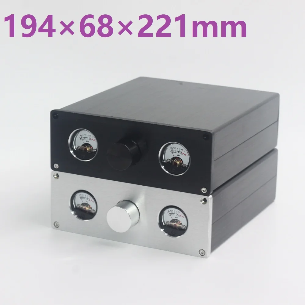 W194 H68 D221 Dual VU Meters Rear Stage Shell Hi End Hifi Enclosure Preamplifier Cabinet Audio Case Power Amplifier Housing PSU