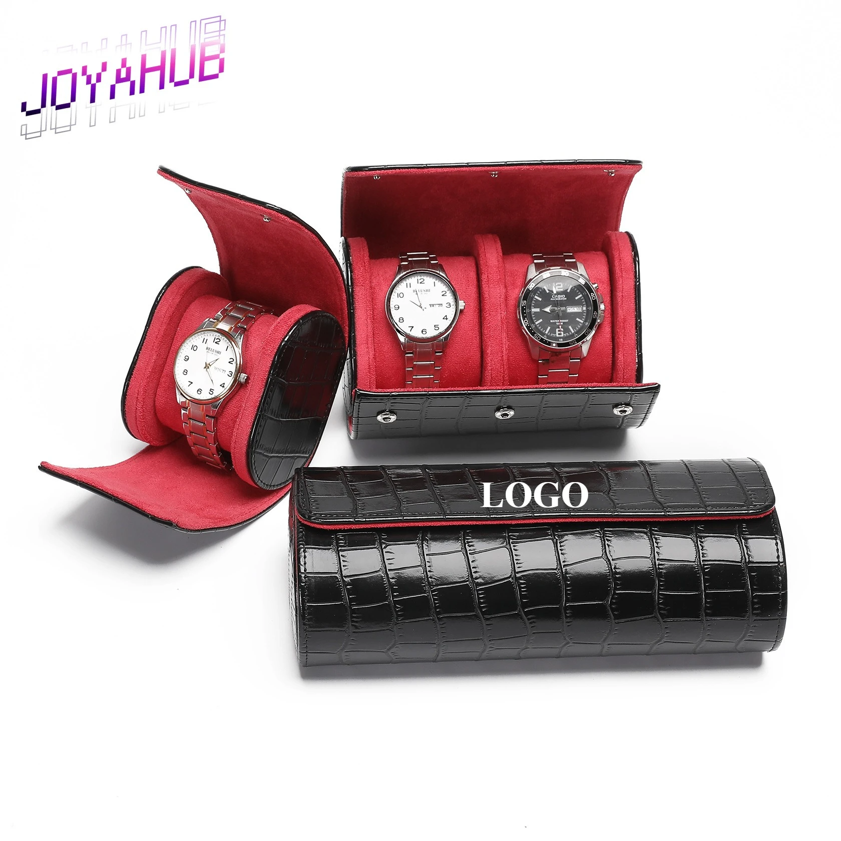 Customized LOGO Crocodile Pattern  PU Leather Watch Storage Box 1 2 3 Watch Stand Portable Watch Box OEM