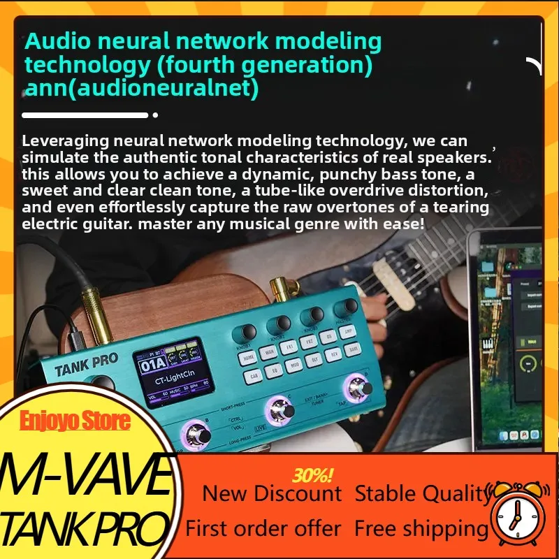 M-VAVE TANK PRO Multi-Effects Pedal for Guitar & Bass, 150.8s Looper, 60 Drum Patterns, XLR Balanced Output, USB Audio Interface