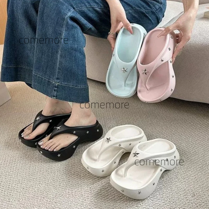 Fashion Star Decor Women's Flip-flops Summer Beach Vacation Seaside Chunky Platform Sandals Lightweight EVA Slippers Ladies Shoe
