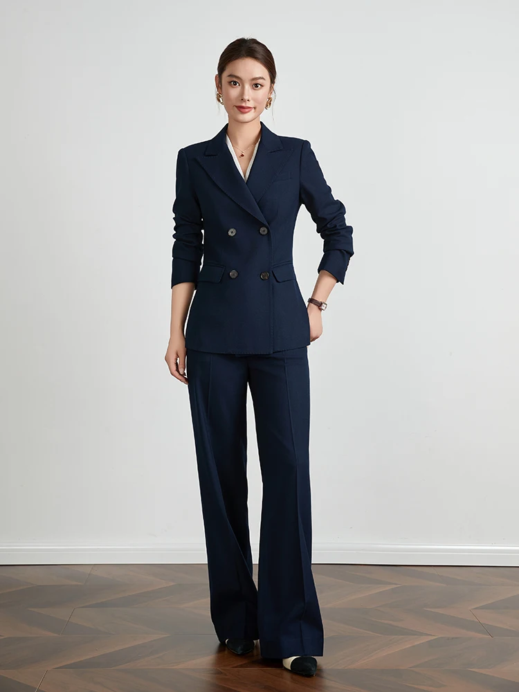 

Деловой костюм для женщин: брюки с высокой талией и широкими штанинами, стройнящие, для офиса, элегантные, с длинным рукавом, формальный наряд