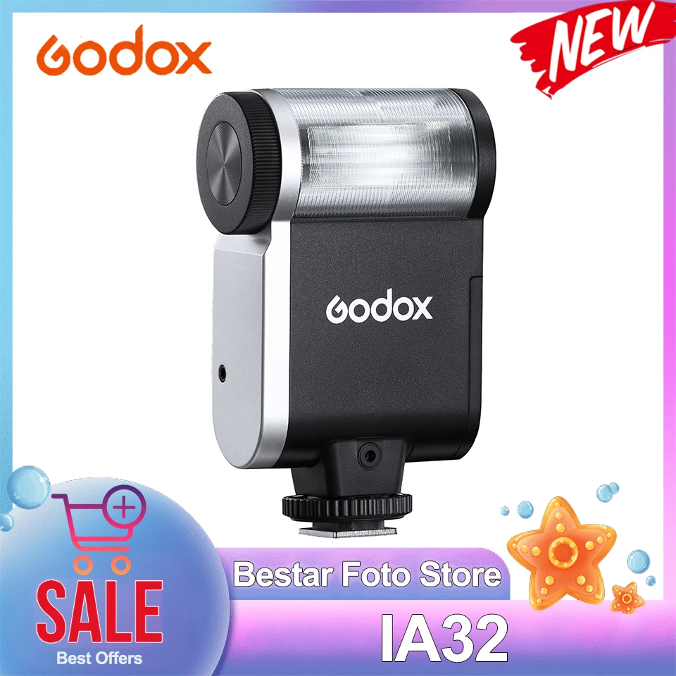 

Godox IA32 Camera Flash Light with Compact Design Universal Hot Shoe Mount 8 Power Levels Ajustable Angle -7 to 90 degree