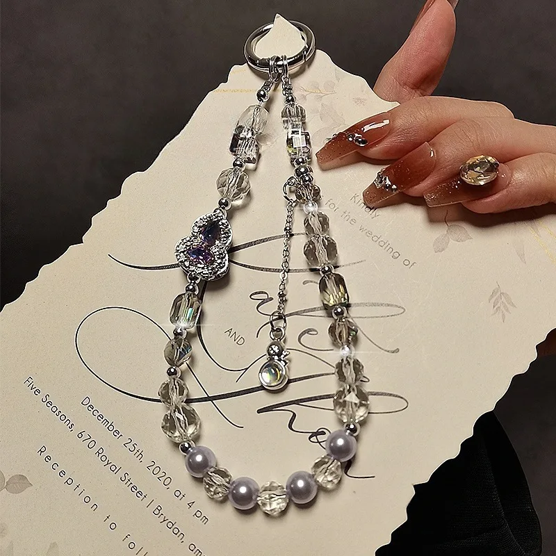 Cadena de Teléfono Móvil de Lujo Ligero y Moderno con Diamantes de Imitación y Cristal en Forma de Calabaza, Estilo Corto, Accesorio Colgante para Smartphones