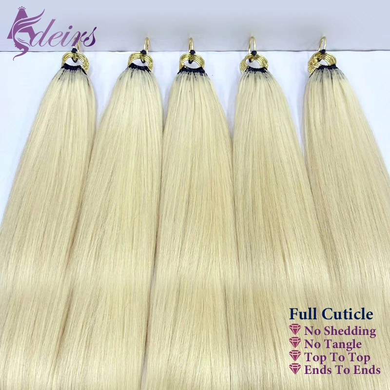 ADEIRS Feather hair extensions Recht Natuurlijk Echt Menselijk Haar Microring Hair Extensions 0.8g/Strand Bruin Blond 613 Kleur