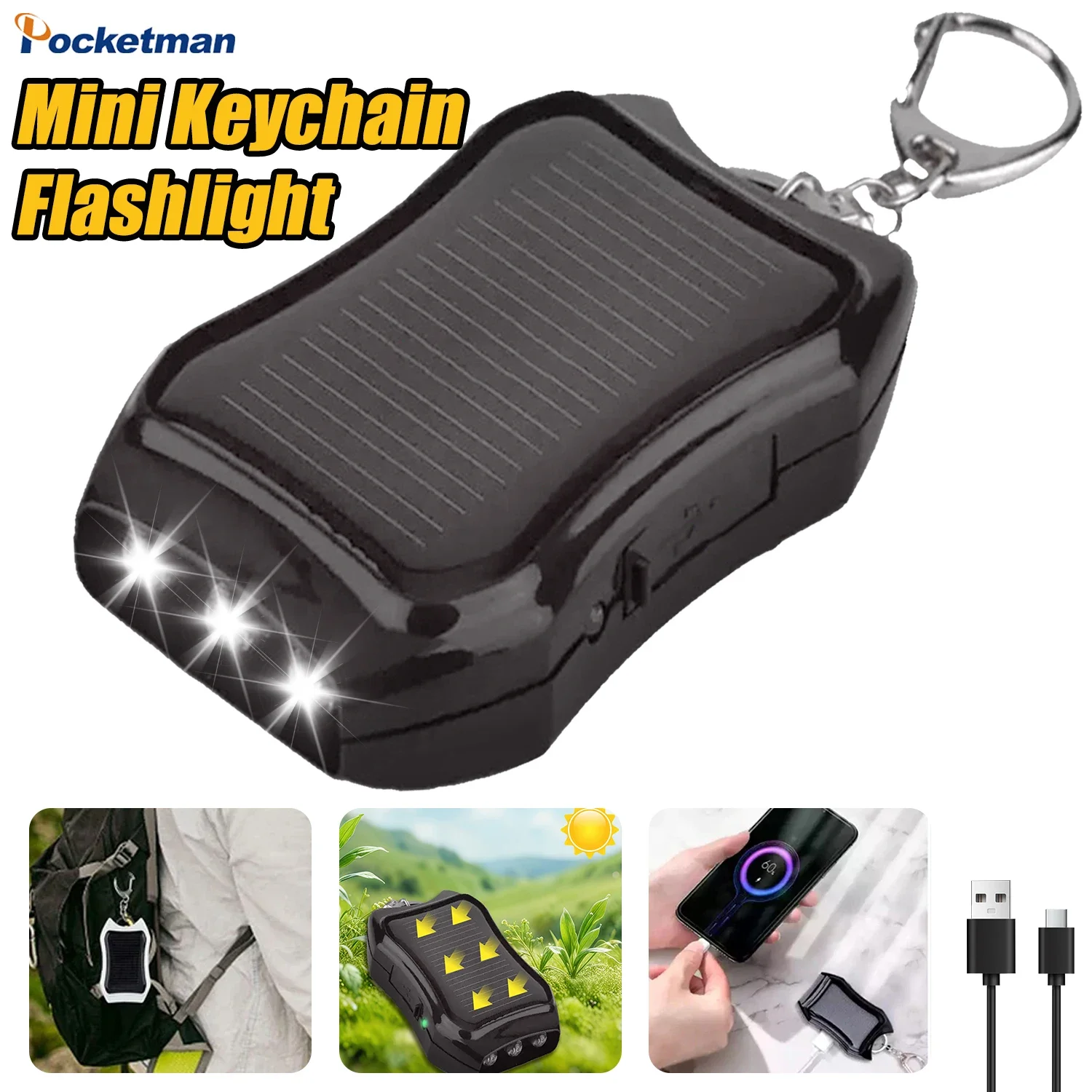 

Mini Keychain Light Solar/USB Fast Charging Powerful LED Flashlight Emergency Charger Torch Keychain Flashlights