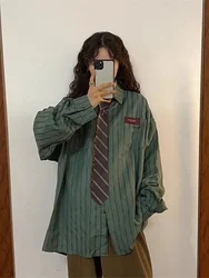 Loose Long Sleeve Cityboy Shirt Unisex Vintage Striped Lazy Style Inner Design Small Audience Hong Kong Flavor Top
