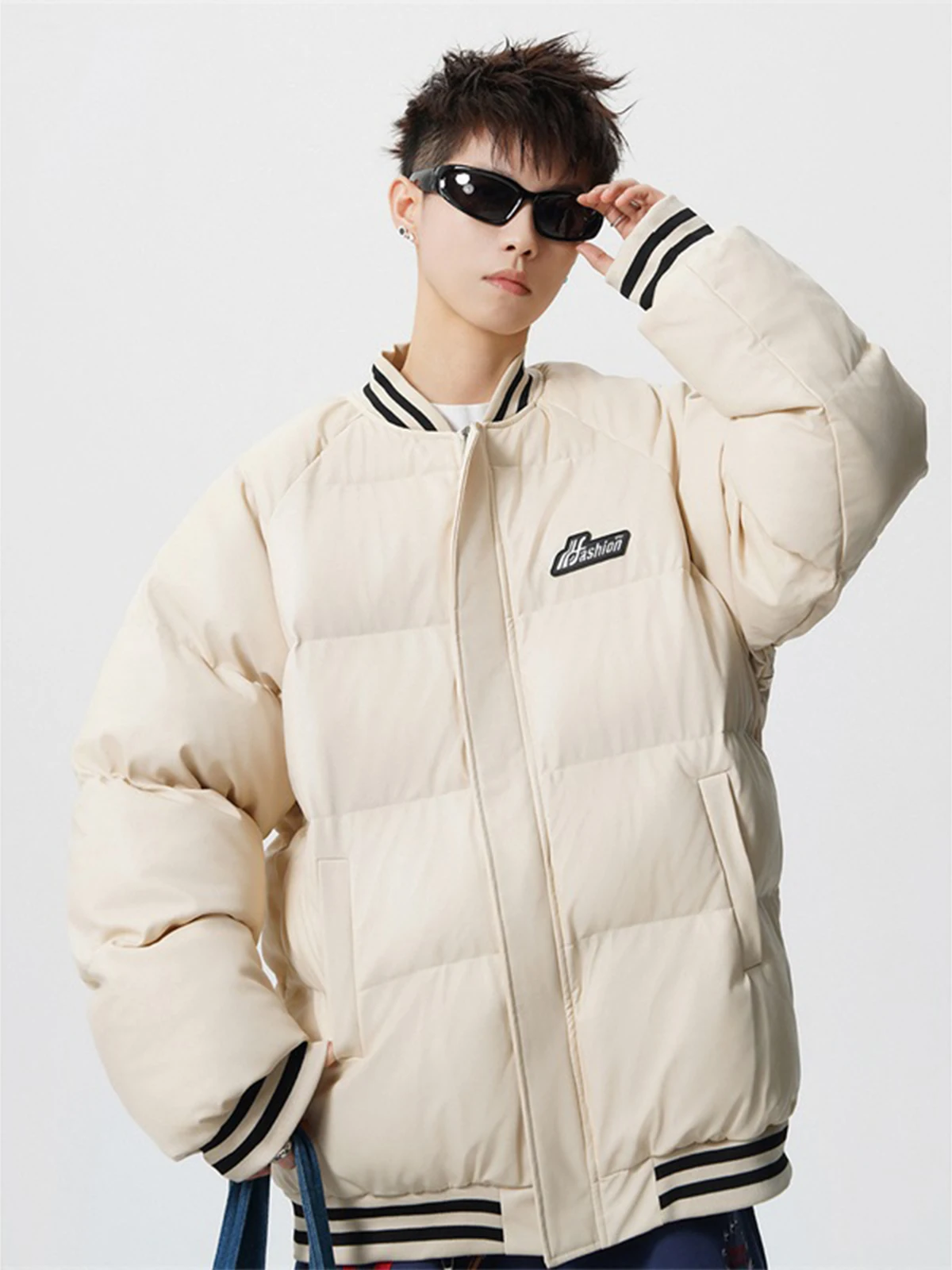 

American Sle Men's Thiened PU Leather Baseball Cotton Jaet Winter Warm Outerwear High Street Design Trendy All-Match Coat