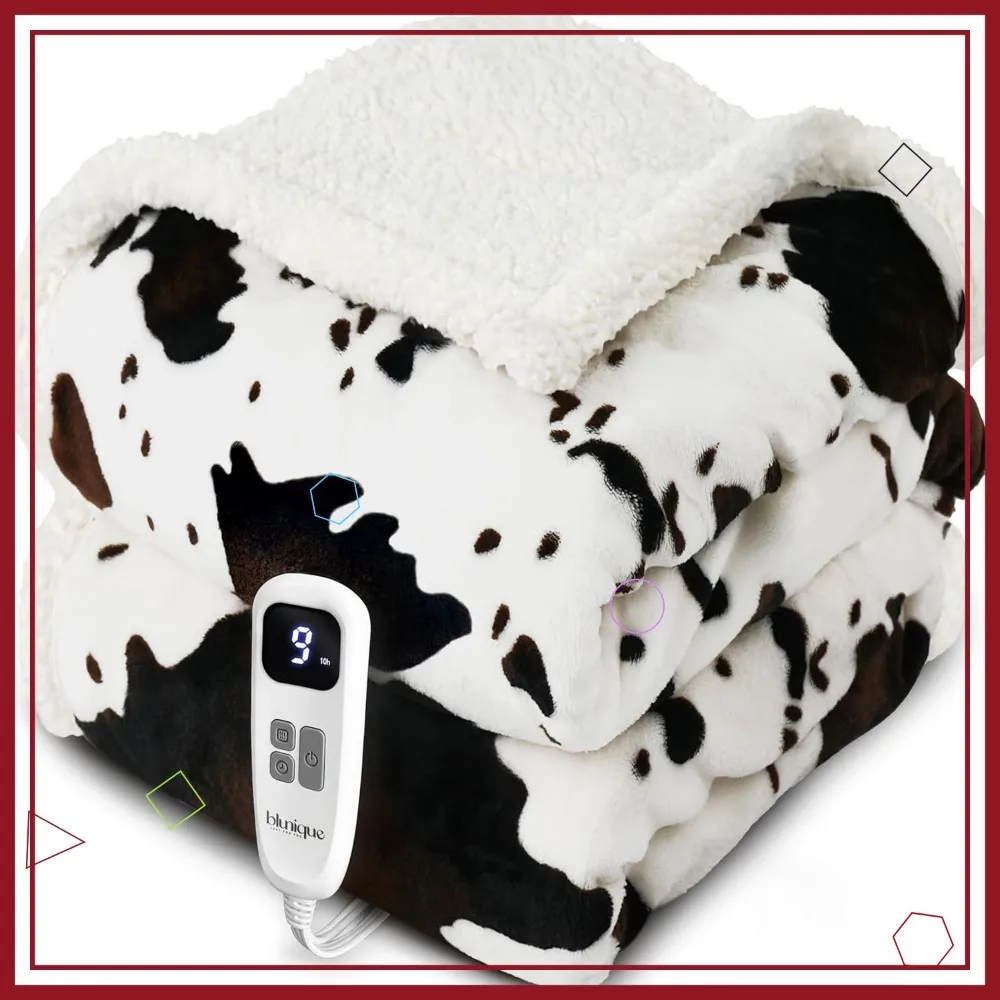 

Cow Print Electric Heated Throw Blanket with 10 Heat Levels, Auto Shut-Off, Machine Washable, 50x60 Inches