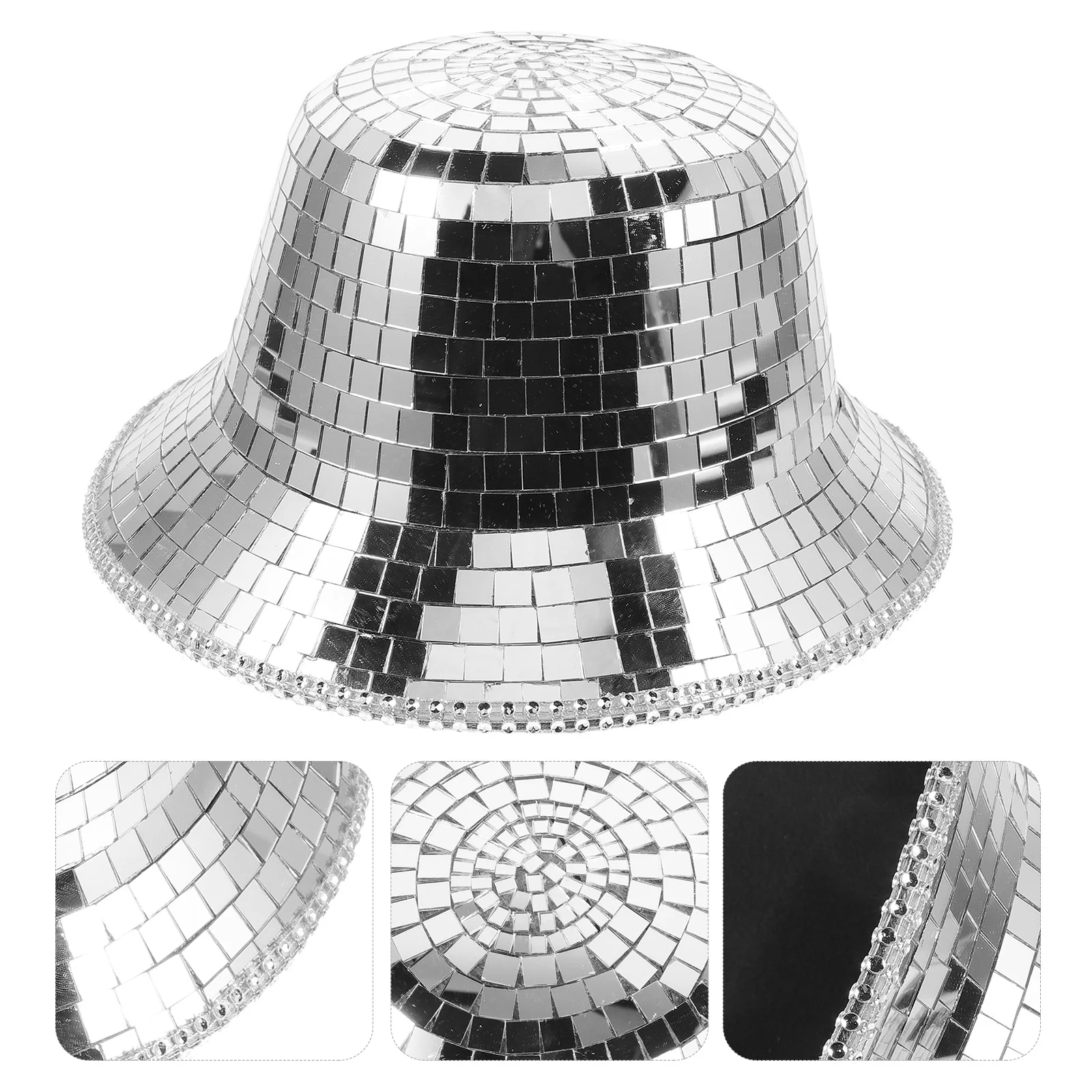 

Mirror Bucket Hat Glass Cloth Material Dazzling Disco Hat for Women Party Music Festival Halloween Club Accessory