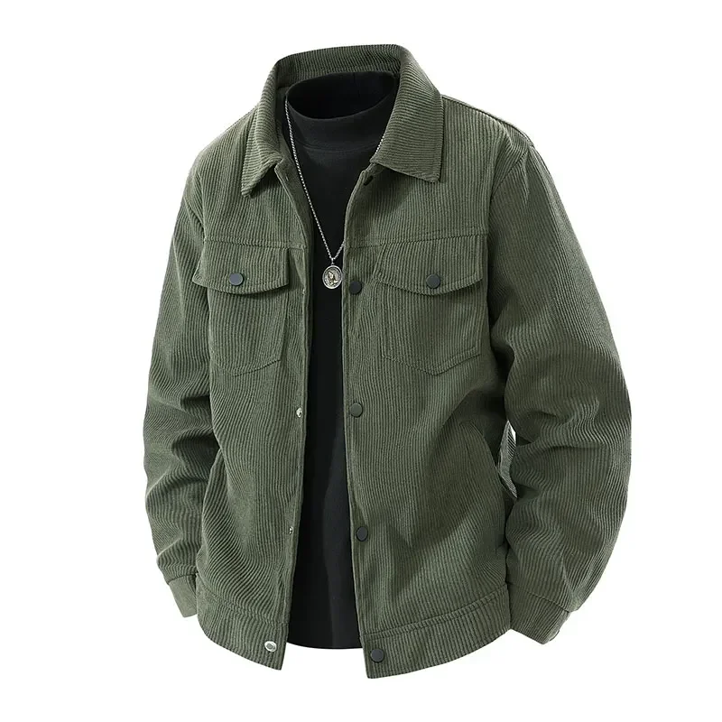 Cordjacken für Herren, Herbst-Winter-Windbreaker, einfarbige, lässige Cargo-Jacke mit mehreren Taschen, Oberbekleidung, modische Utility-Jacke – Detail 4