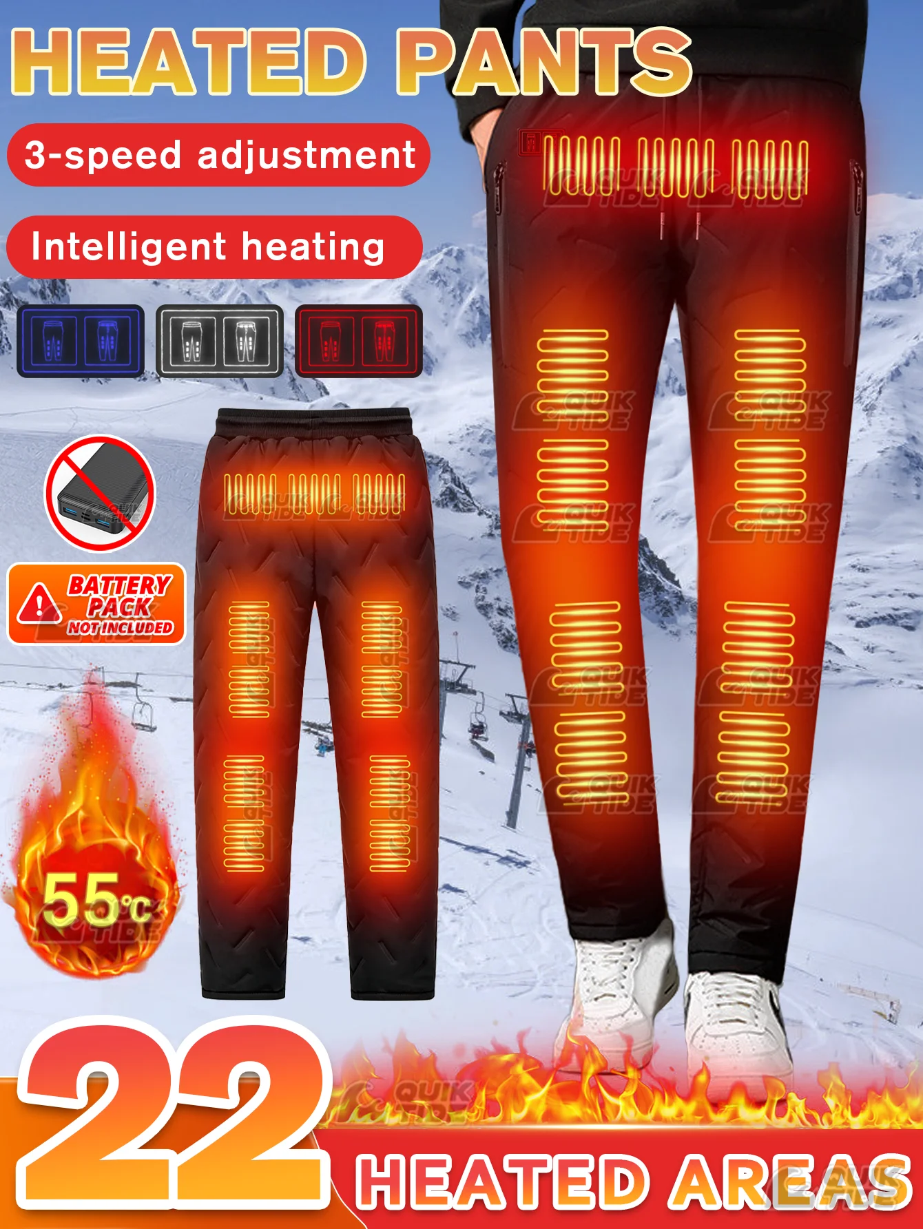Intelligente Heizhose, 22 Heizzonen, 2 Schalter, 3 Geschwindigkeitsstufen, geeignet für Outdoor-Aktivitäten, Arbeiten in Innenräumen, Wandern. – Detail 1